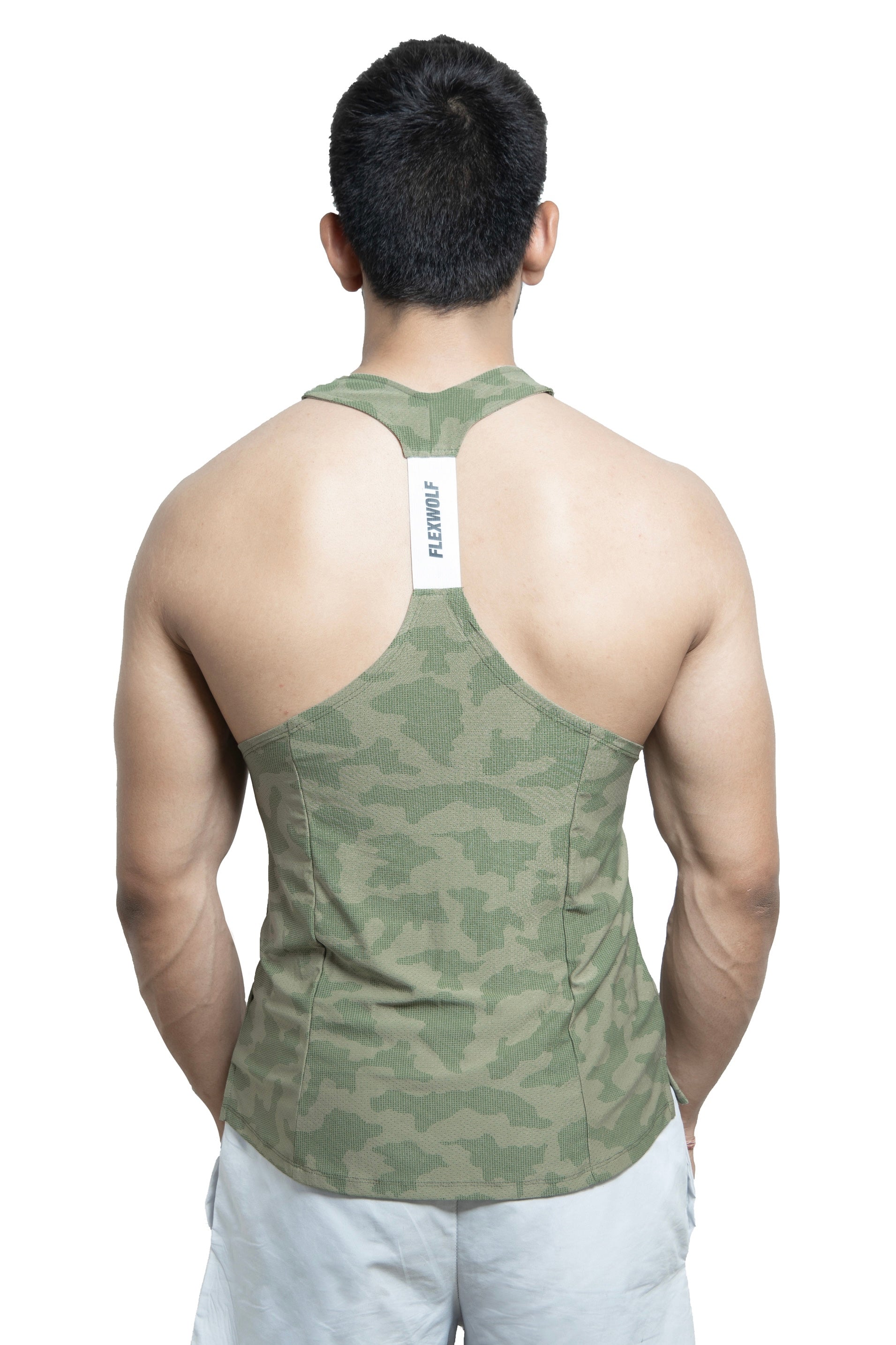 Back - Y Vest Olive Printed